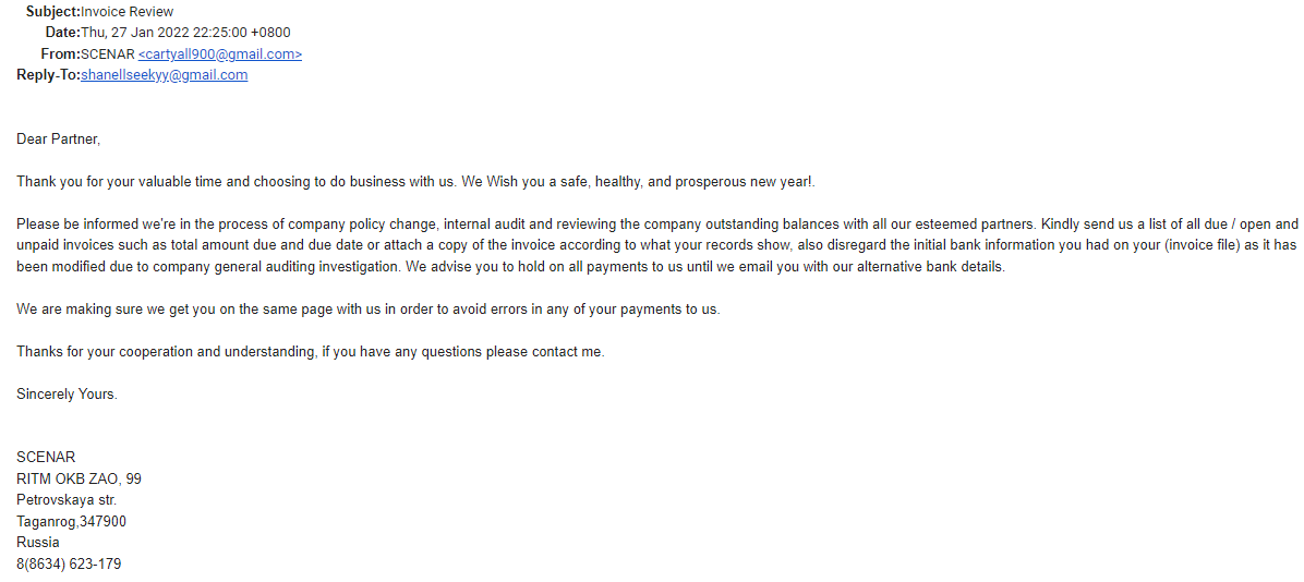 Screenshot scam letter